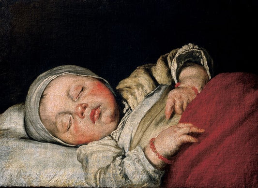 Child Sleeping, vintage artwork by Bernardo Strozzi, 12x8" (A4) Poster
