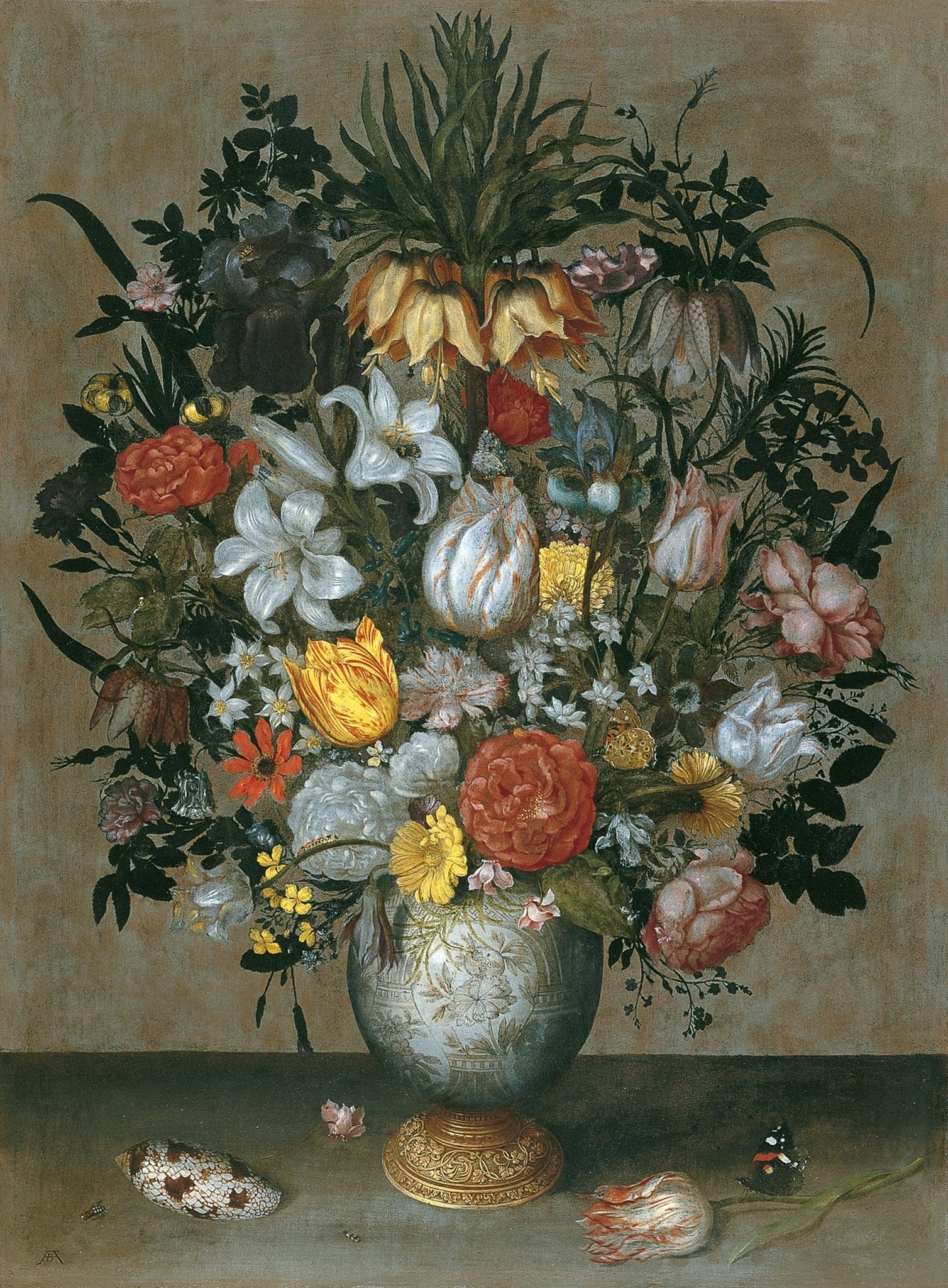 Chinese Vase with Flowers, Shells and Insects, vintage artwork by Ambrosius Bosschaert (I), A3 (16x12") Poster Print