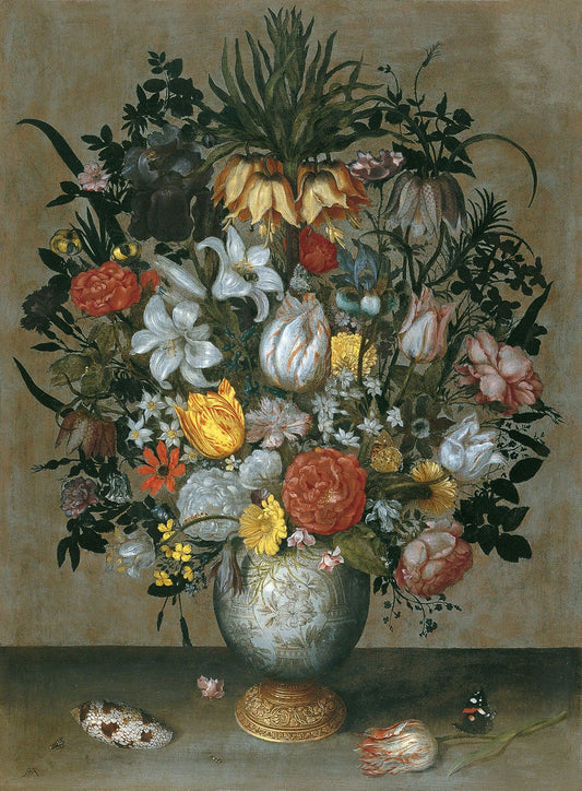 Chinese Vase with Flowers, Shells and Insects, vintage artwork by Ambrosius Bosschaert (I), A3 (16x12") Poster Print
