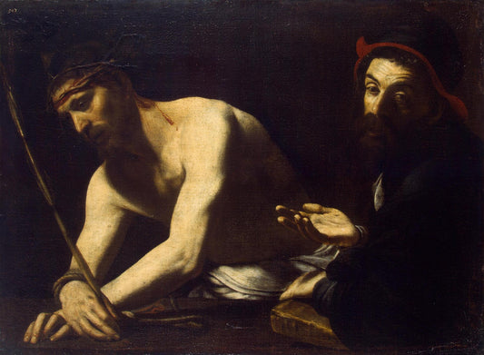 Christ and Caiaphas, vintage artwork by Giovanni Battista Caracciolo, 12x8" (A4) Poster