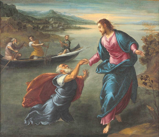 Christ and Saint Peter at the Sea of Galilee, vintage artwork by Ippolito Scarsella, 12x8" (A4) Poster