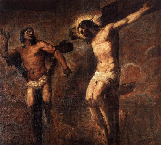 Christ and the Good Thief, vintage artwork by Follower of Titian, A3 (16x12") Poster Print