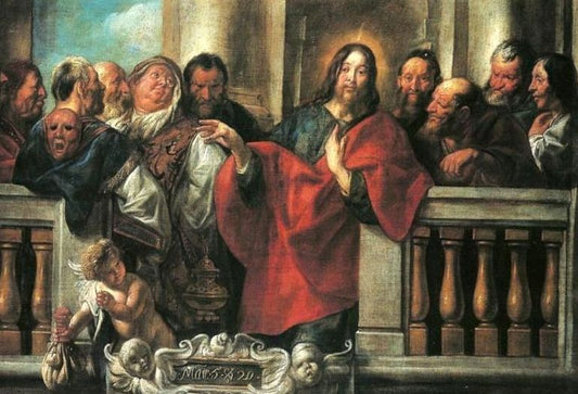 Christ and the Pharisees, vintage artwork by Jacob Jordaens, 12x8" (A4) Poster