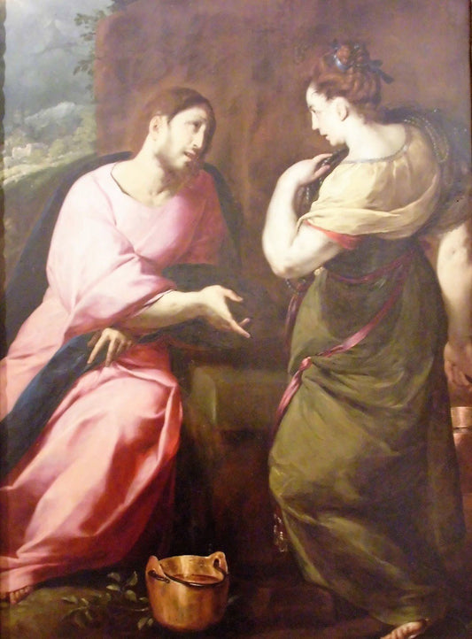 Christ and the Samaritan, vintage artwork by Giovanni Battista Crespi, 12x8" (A4) Poster