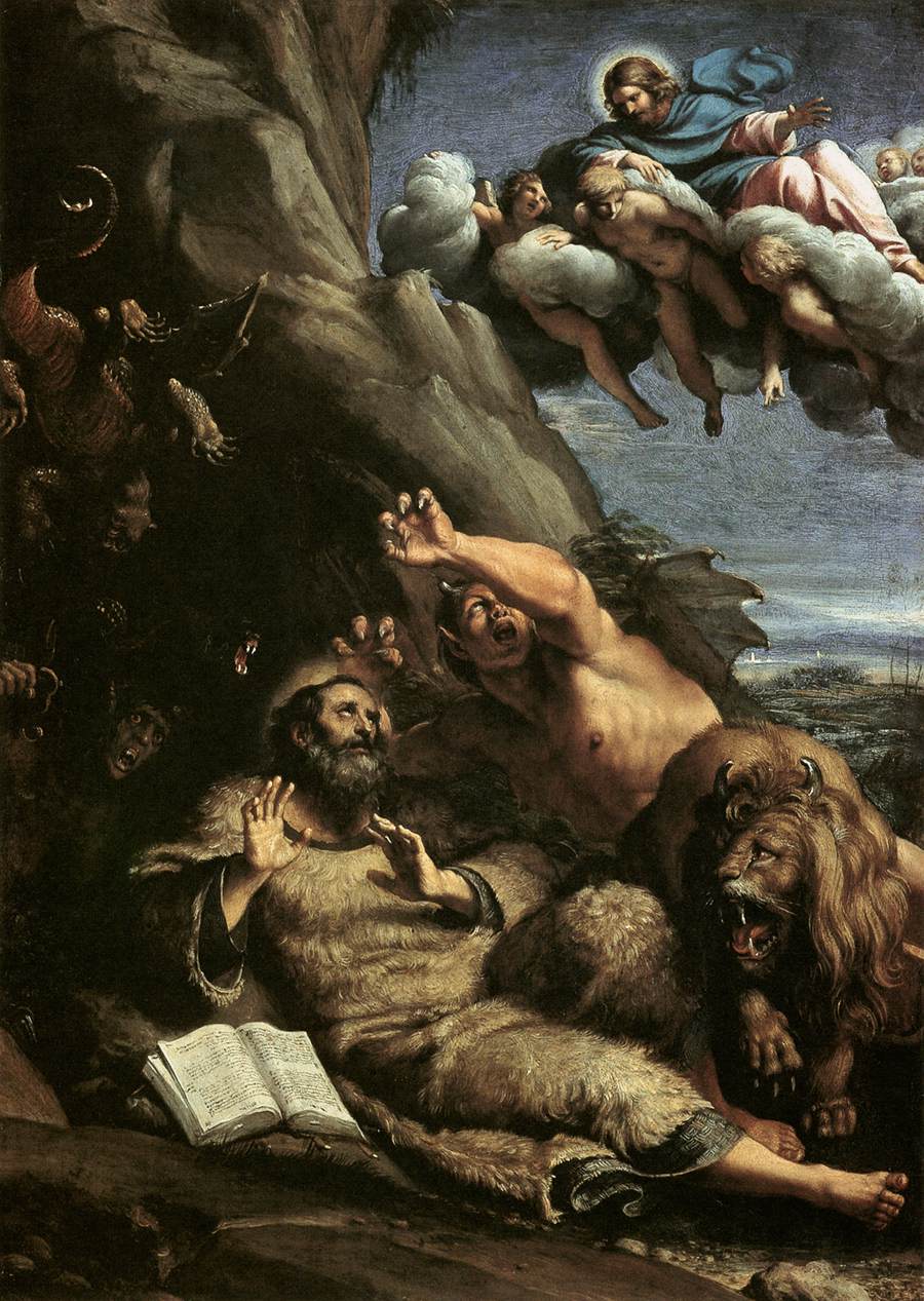 Christ Appearing to Saint Anthony Abbot, vintage artwork by Annibale Carracci, A3 (16x12") Poster Print