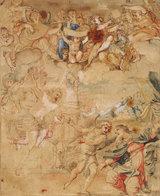 Christ appearing to the Virgin Mary, vintage artwork by Francesco Albani, 12x8" (A4) Poster
