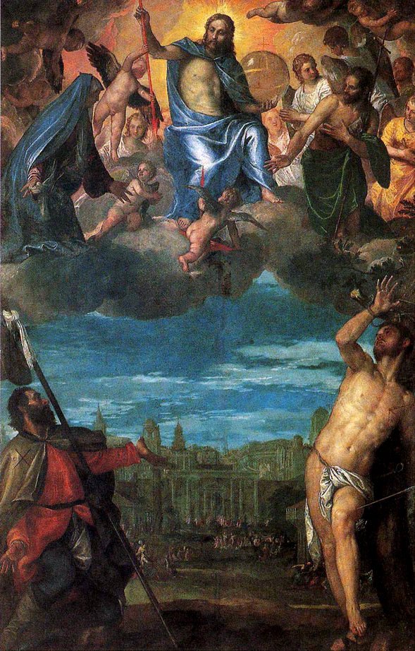 Christ Arresting the Plague with Saint Roch and Saint Sebastian, vintage artwork by Veronese, A3 (16x12") Poster Print