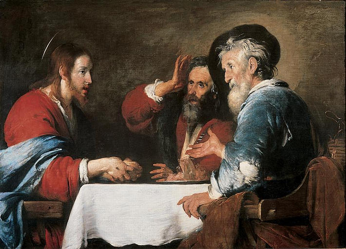 Christ at Emmaus, vintage artwork by Bernardo Strozzi, 12x8" (A4) Poster