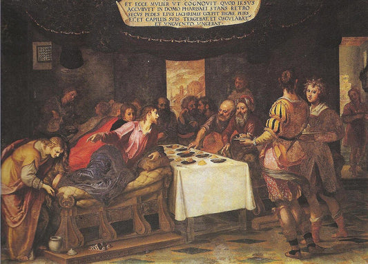 Christ at the House of Simon the Pharisee, vintage artwork by Lodovico Cardi, 12x8" (A4) Poster