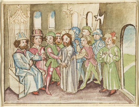 Christ before the High Priest Annas, from a Plenarium by  German Painter, 23x16"( A2 size) Poster Print