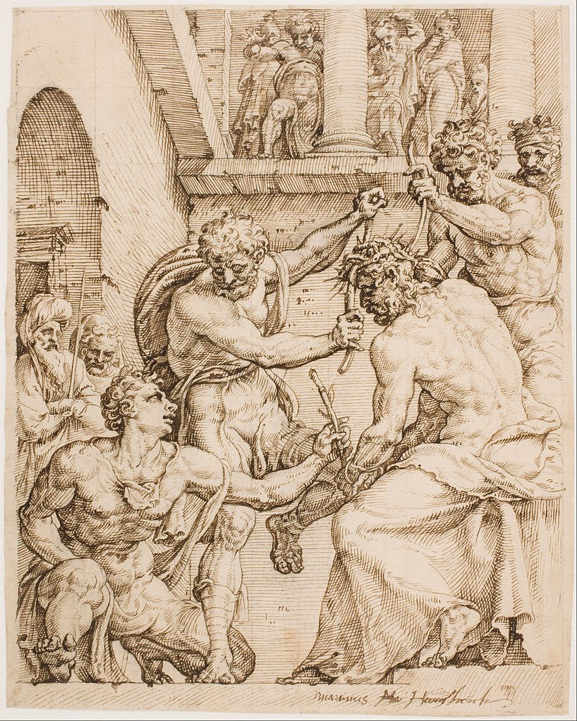 Christ Being Crowning with Thorns, vintage artwork by Maerten van Heemskerck, A3 (16x12") Poster Print