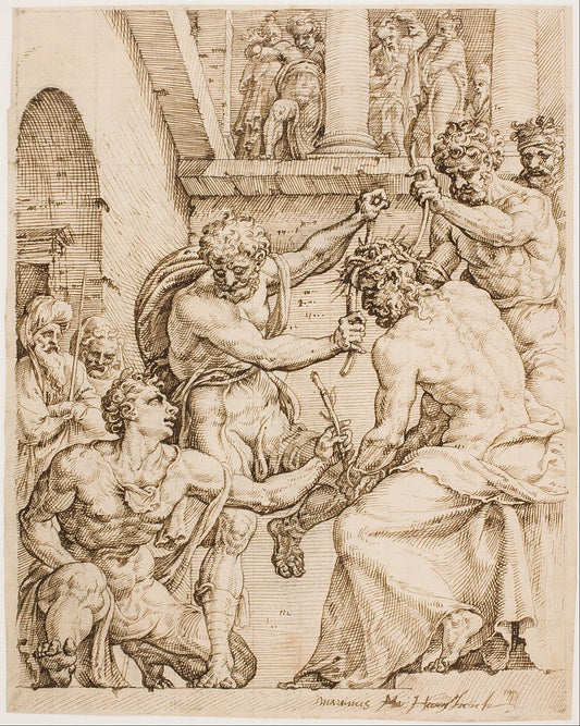 Christ Being Crowning with Thorns, vintage artwork by Maerten van Heemskerck, A3 (16x12") Poster Print