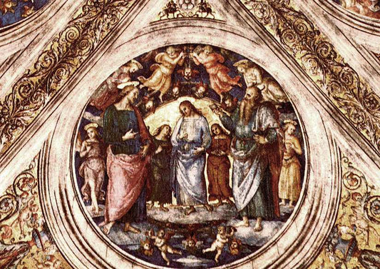 Christ between the Baptist and the Satan Disguised as an Old Man, vintage artwork by Perugino, A3 (16x12") Poster Print