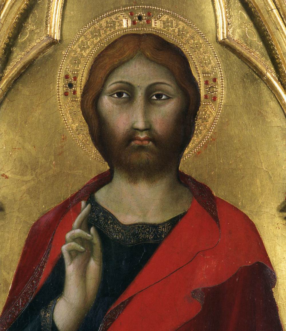 Christ Blessing (detail), vintage artwork by Lippo Memmi, 12x8" (A4) Poster