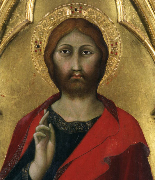 Christ Blessing (detail), vintage artwork by Lippo Memmi, 12x8" (A4) Poster