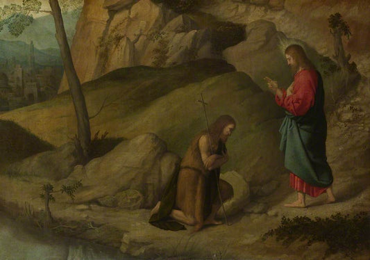 Christ Blessing Saint John the Baptist, vintage artwork by Moretto da Brescia, A3 (16x12") Poster Print