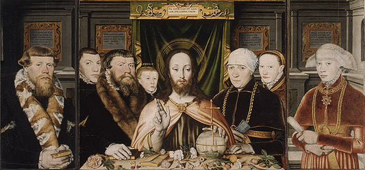 Christ Blessing, Surrounded by  a Donor and His Family, vintage artwork by German School 16th Century - Unknown, A3 (16x12") Poster Print