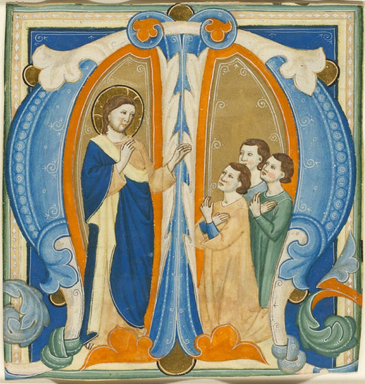 Christ Blessing Three Young Men, initial M from a Gradual by  Maestro Daddesco,23x16"( A2 size ) Poster Print
