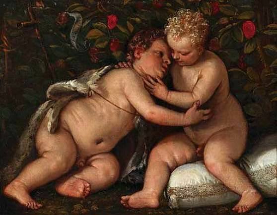 Christ Child with St John the Baptist, vintage artwork by Veronese, A3 (16x12") Poster Print