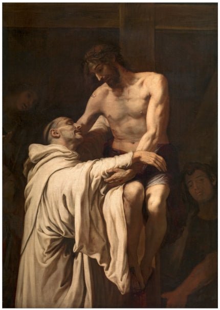 Christ Embracing St. Bernard by Francisco Ribalta, vintage art, modern poster print