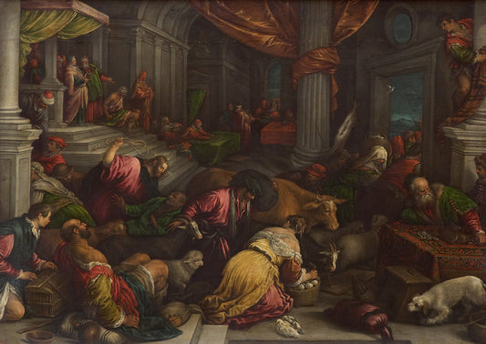 Christ Expels Traders from the Temple, vintage artwork by Leandro Bassano, A3 (16x12") Poster Print