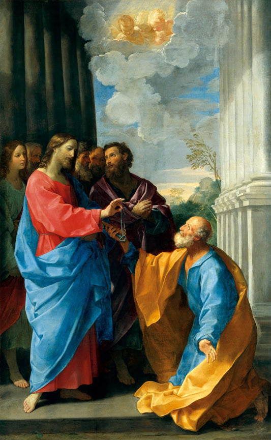Christ Handing the Keys to Saint Peter, vintage artwork by Guido Reni, 12x8" (A4) Poster