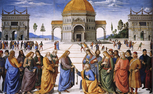 Christ Handing the Keys to St. Peter, vintage artwork by Perugino, A3 (16x12") Poster Print