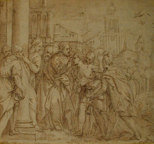 Christ healing the Blind Man, vintage artwork by Veronese, 12x8" (A4) Poster