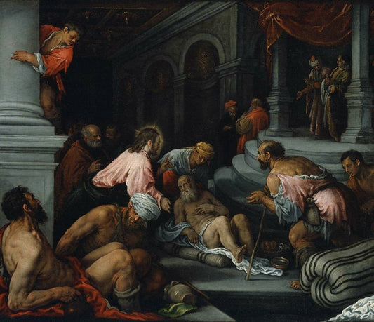 Christ Healing the Lame Man, vintage artwork by Jacopo Bassano, A3 (16x12") Poster Print
