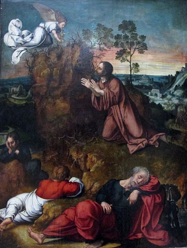 Christ in Gethsemane with Sleeping Disciples, vintage artwork by Bernaert van Orley, A3 (16x12") Poster Print