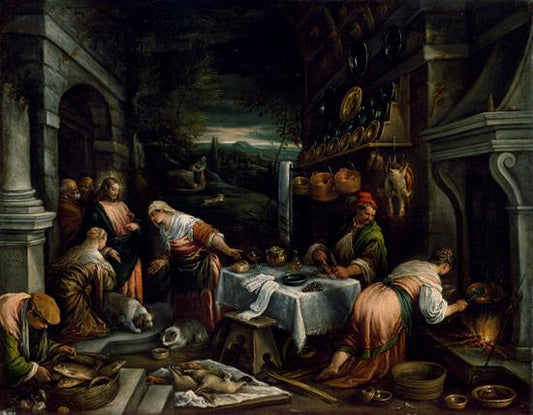 Christ in the House of Mary, Martha, and Lazarus, vintage artwork by Jacopo Bassano, A3 (16x12") Poster Print