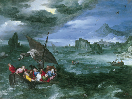 Christ in the Storm on the Sea of Galilee, vintage artwork by Jan Brueghel the Elder, 12x8" (A4) Poster