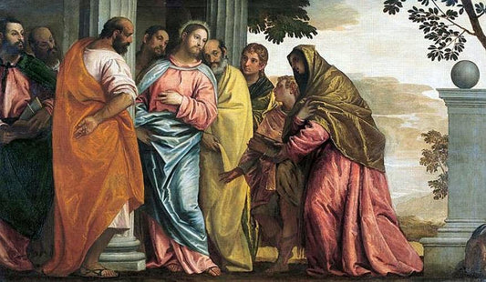 Christ Meeting Sons and Mother of Zebedee, vintage artwork by Veronese, 12x8" (A4) Poster