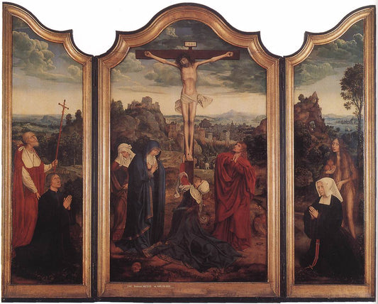 Christ on the Cross with Donors, vintage artwork by Quentin Massys, A3 (16x12") Poster Print