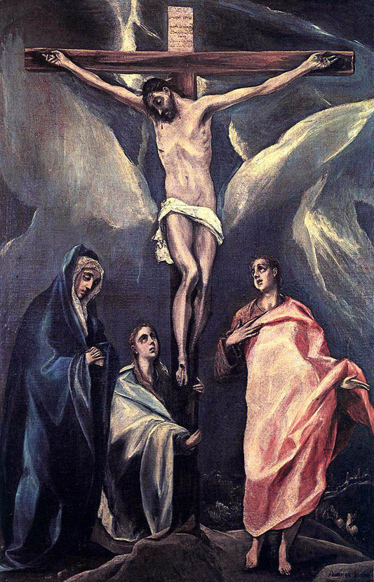Christ on the Cross with the Two Maries and St John, vintage artwork by El Greco, 12x8" (A4) Poster