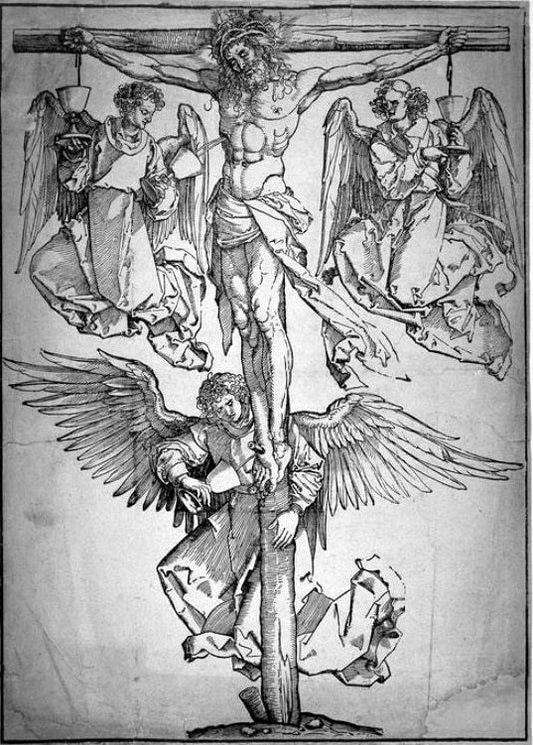 Christ on the Cross with Three Angels, vintage artwork by Albrecht Dürer, A3 (16x12") Poster Print
