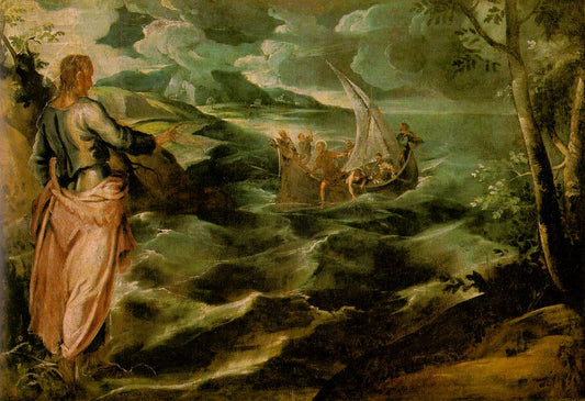Christ on the Sea of Galilee, vintage artwork by Tintoretto, A3 (16x12") Poster Print