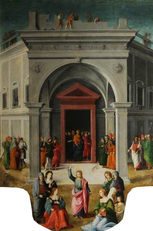 Christ Preaching Before a Temple (Raising of Lazarus?), vintage artwork by Il Bacchiacca, A3 (16x12") Poster Print