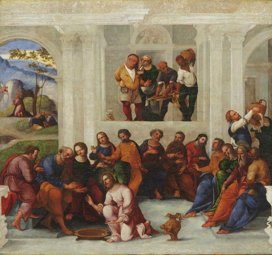 Christ Washing the Feet of the Disciples, vintage artwork by Ludovico Mazzolino, A3 (16x12") Poster Print