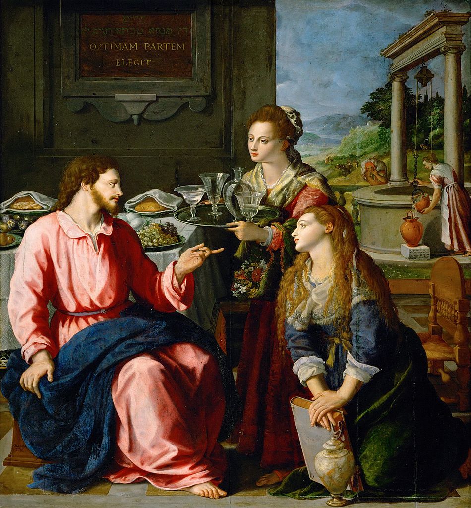 Christ with Mary and Martha, vintage artwork by Alessandro Allori, A3 (16x12") Poster Print