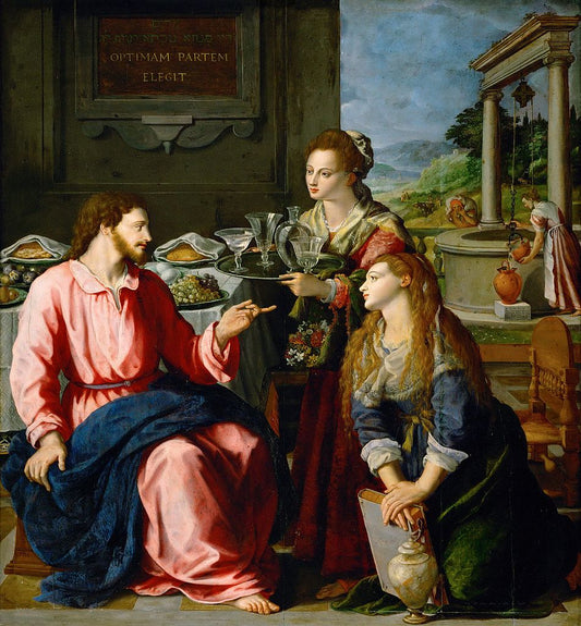 Christ with Mary and Martha, vintage artwork by Alessandro Allori, A3 (16x12") Poster Print