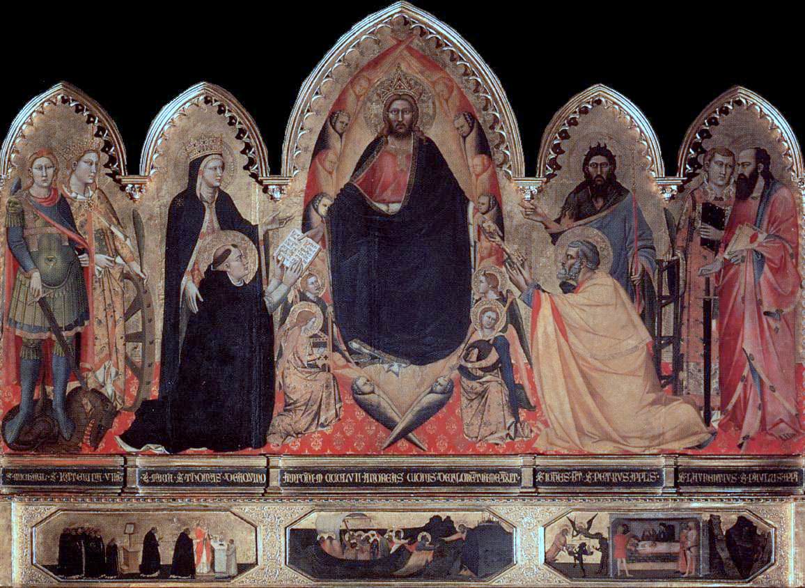 Christ with Saint Thomas Aquinas and Saint Peter, vintage artwork by Andrea Orcagna, A3 (16x12") Poster Print