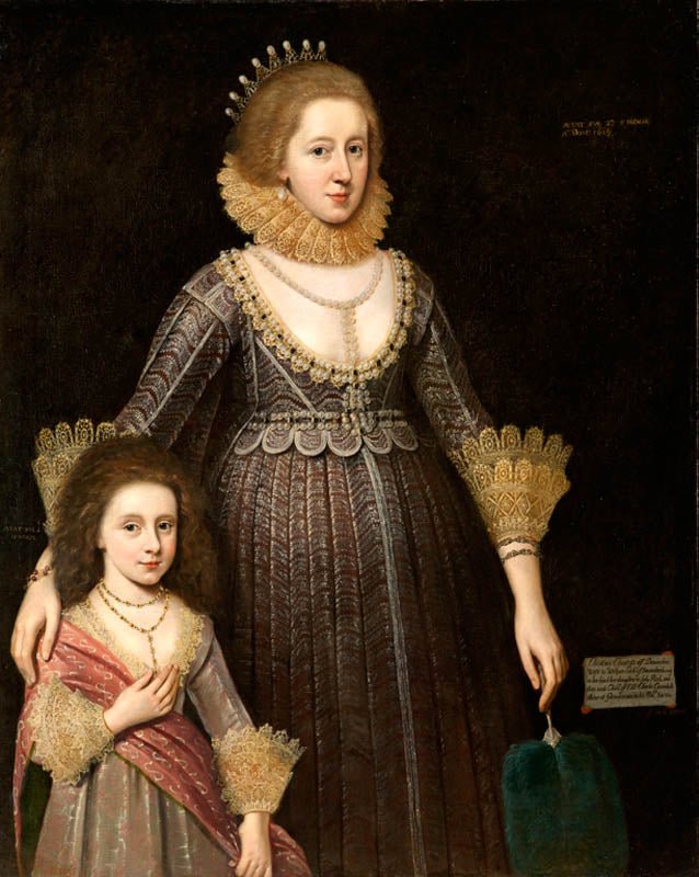 Christian, Lady Cavendish, Later Countess of Devonshire (1598–1675), and Her Daughter, vintage artwork by Paulus van Somer I, 12x8" (A4) Poster