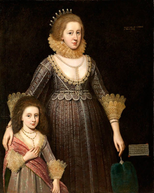 Christian, Lady Cavendish, Later Countess of Devonshire (1598–1675), and Her Daughter, vintage artwork by Paulus van Somer I, 12x8" (A4) Poster