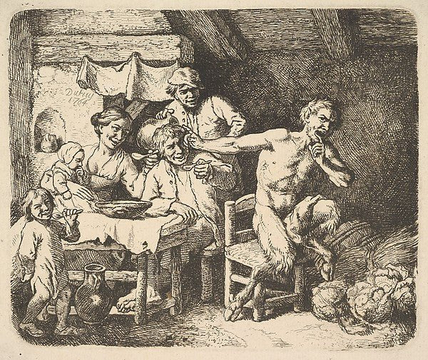 Christian Wilhelm Ernst Dietrich:The Satyr and the Peasant 1764, vintage artwork, 16x12"(A3) Poster Print