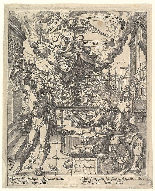 Christoph Murer:An Allegory of a Rich Man and a Poor Man 1596, vintage artwork, 16x12"(A3) Poster Print