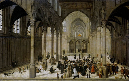 Church Interior with Christ Preaching to a Congregation, vintage artwork by Attributed to Cornelis van Dalem, A3 (16x12") Poster Print