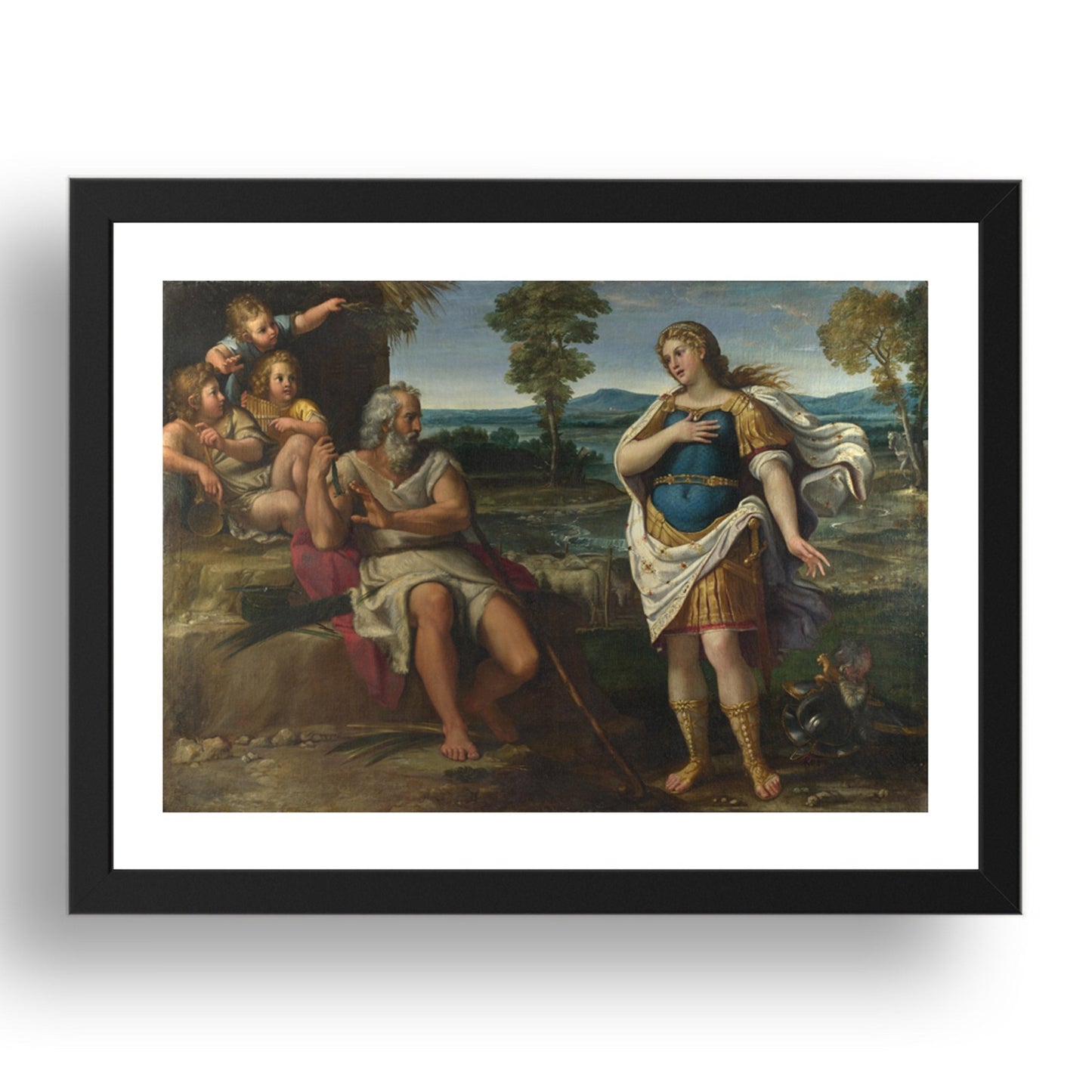 Circle of Annibale Carracci: Erminia takes Refuge with the Shepherds, Poster in 17x13"(A3) Frame