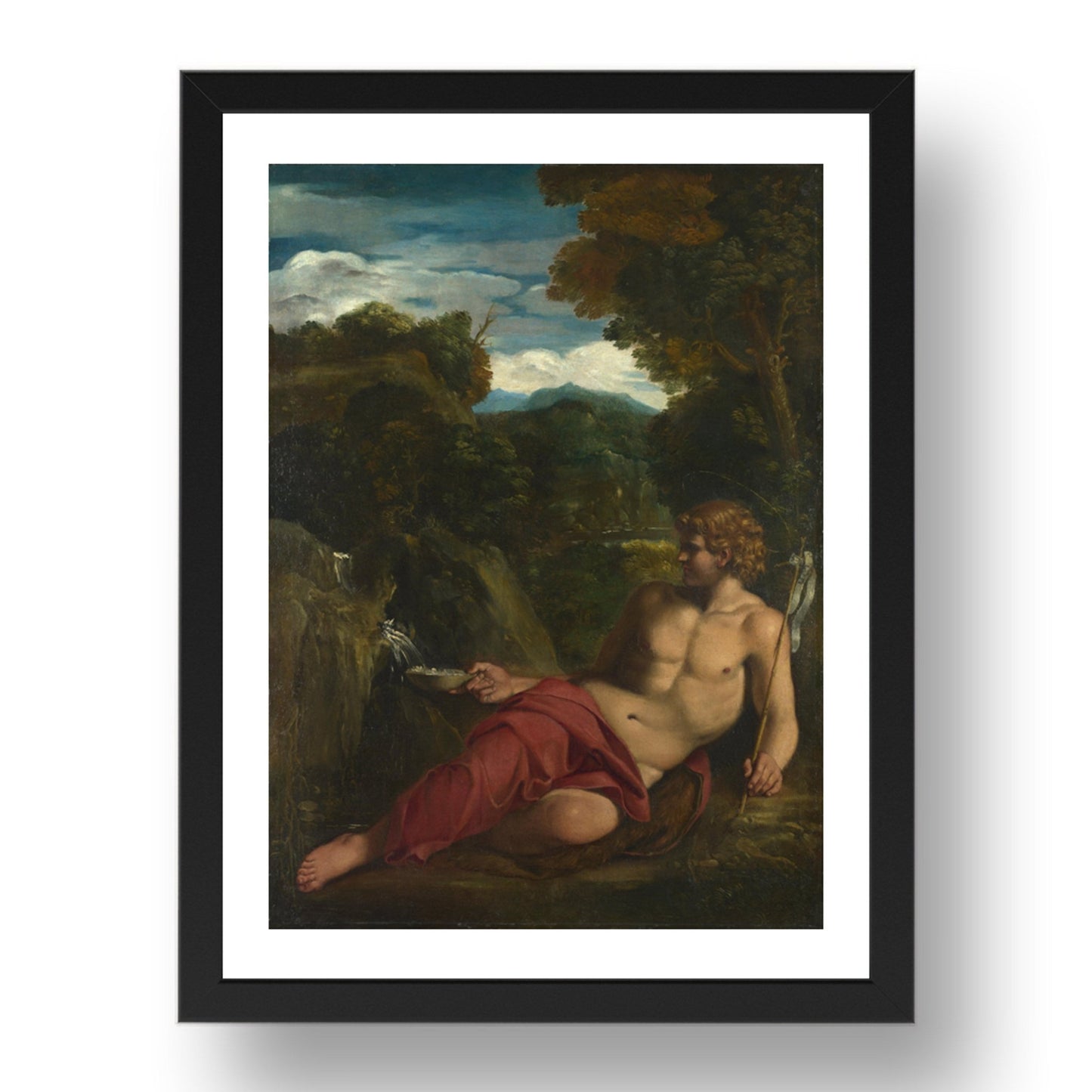 Circle of Annibale Carracci: Saint John the Baptist seated in the Wilderness, Poster in 17x13"(A3) Frame