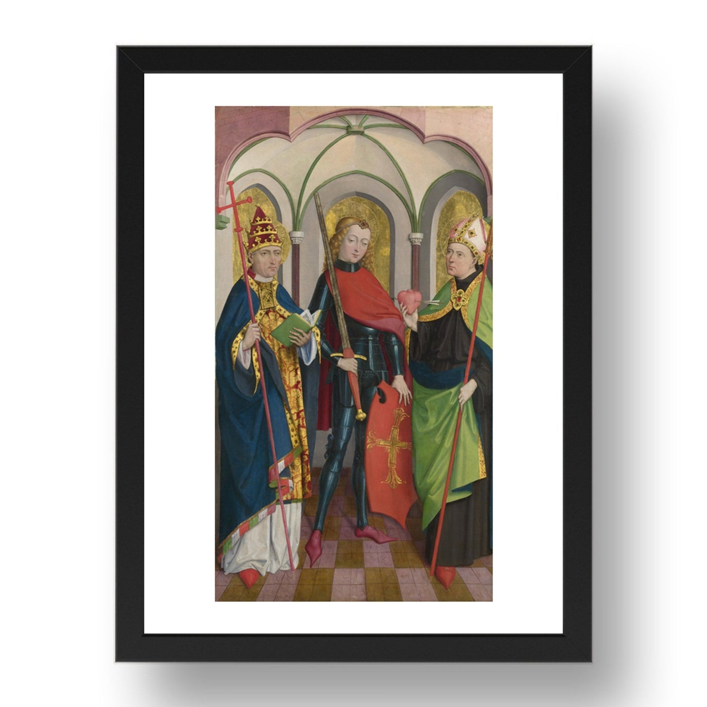 Circle of Master of Liesborn: Saints Gregory, Maurice and Augustine, Poster in 17x13"(A3) Frame